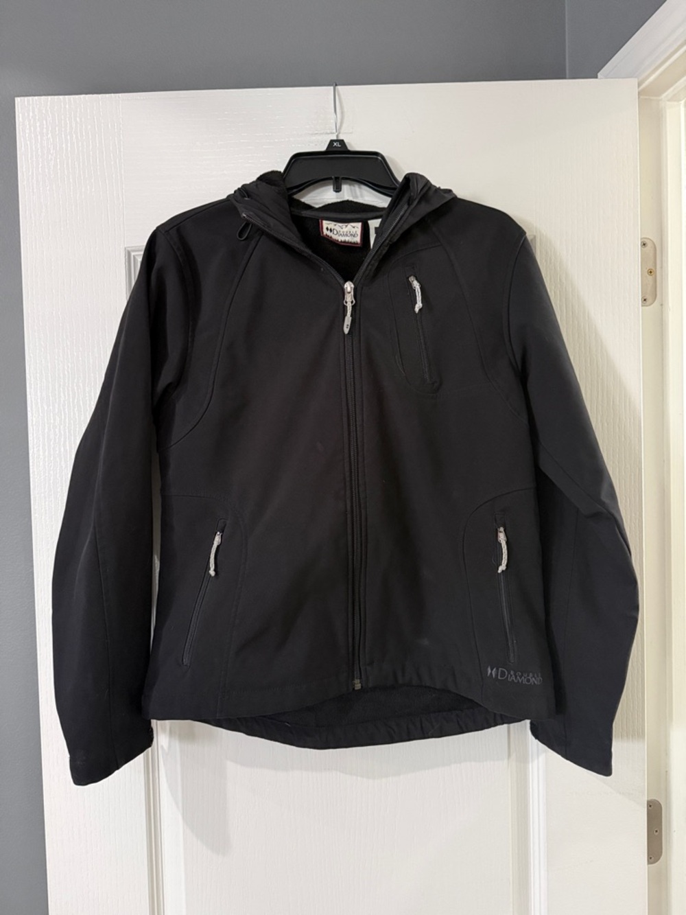 Double Diamond‎ Black Hooded Softshell Jacket with Silver Zippers